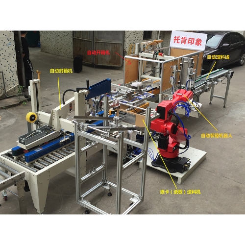 三明自動開箱+機(jī)器人裝箱+自動封箱